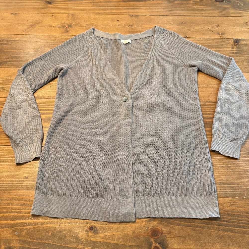 Garnet Hill 100% Linen Cardigan Gray‎ Womens XS Organic Casual Button